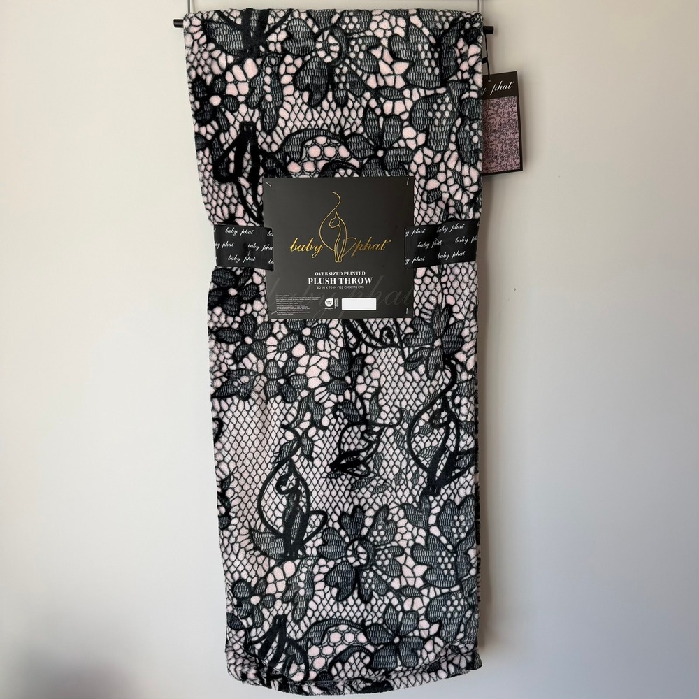 New Baby Phat Pink Black Fishnet Lace Flowers Throw Blanket 60x70 Cute Luxury